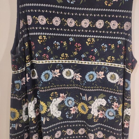 LOFT Women's Sleeveless Dark Blue Floral Dress Midi Length Size L - Picture 6 of 7